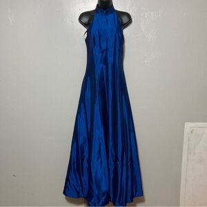 VTG Y2K Blue Halter Neck Low Back Evening Prom Dress Fairycore Witchy